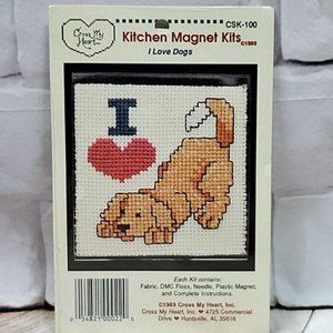"I LOVE DOGS" Cross Stitch Kitchen Magnet Kit
